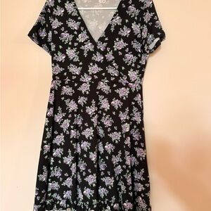 SO Black and Purple Floral Midi Dress